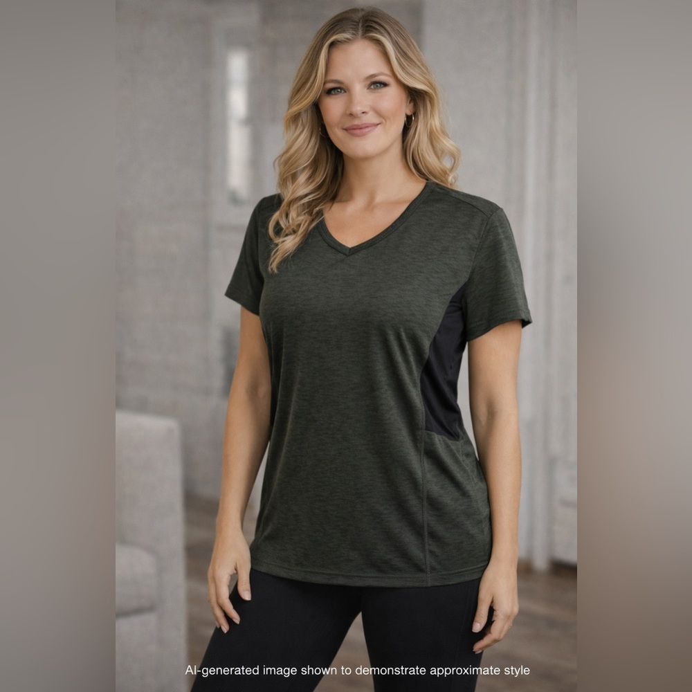 Olive Green Athletic Tee | V-Neck | Short Sleeve | Size L